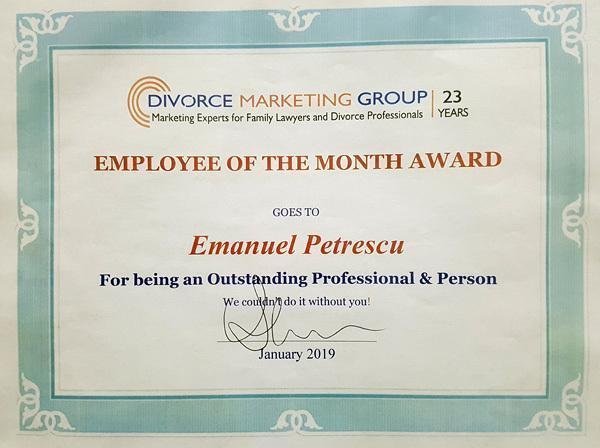 employee of the month award received by Emanuel form his company
