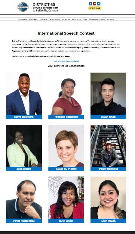 Toastmasters District 60 2021 Internation Speech Contest Speakers