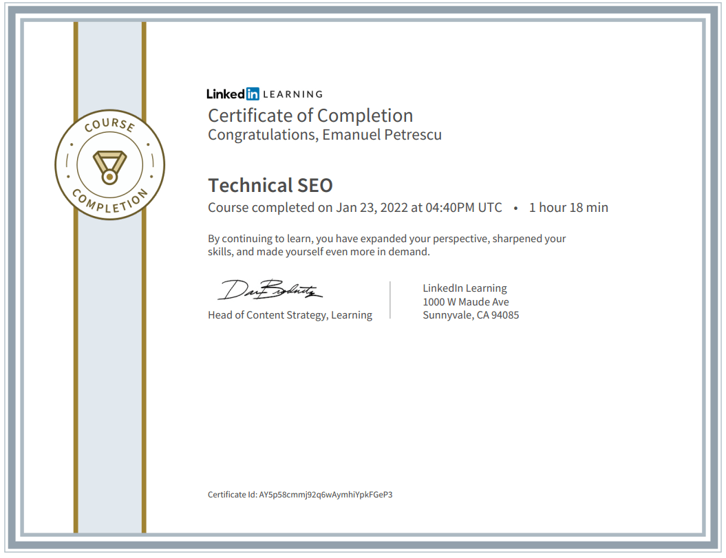 Technical SEO certificate of completion