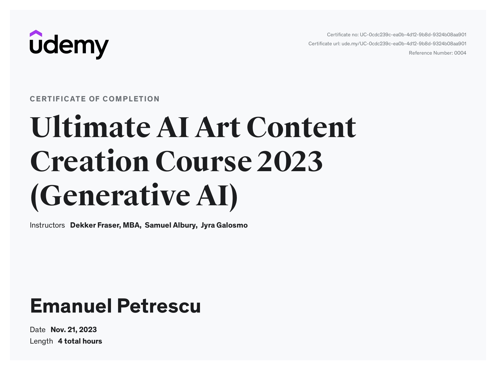 AI art and content creation certificate