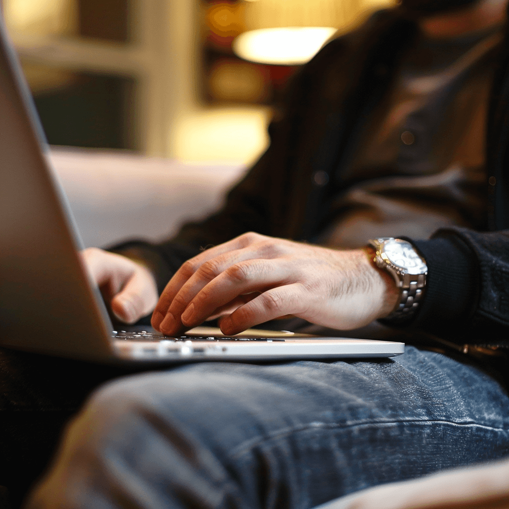 men working on his laptop