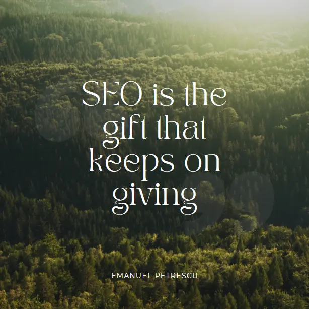 Image that says SEO is the gift that keeps on giving