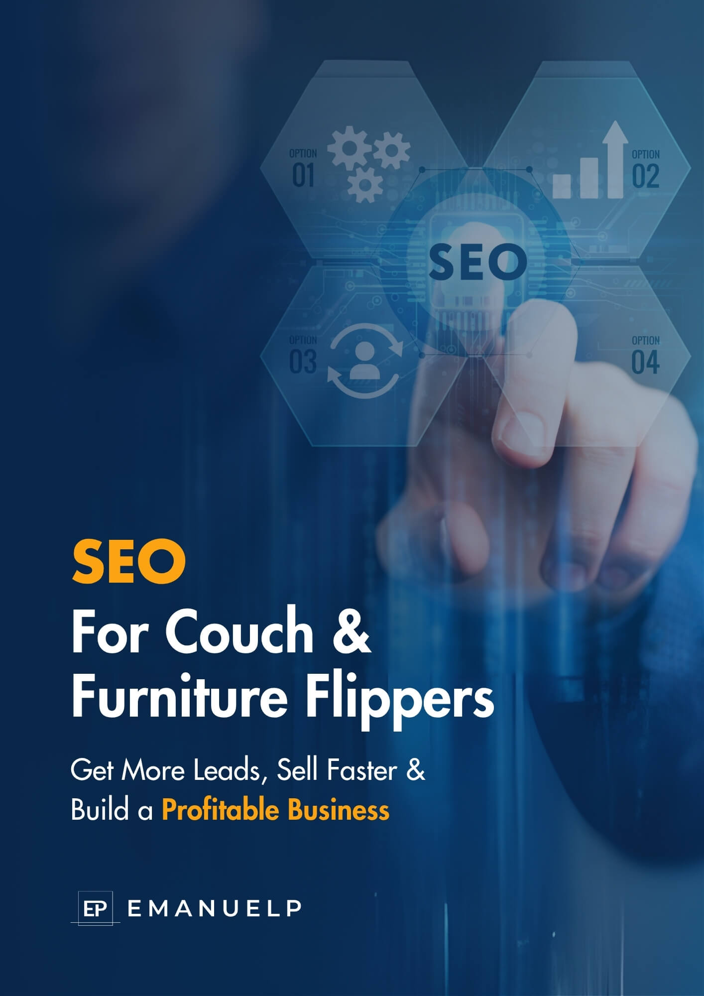 Cover eBook saying SEO for couch and furniture flippers