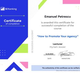 Emanuel P certificate SE Ranking